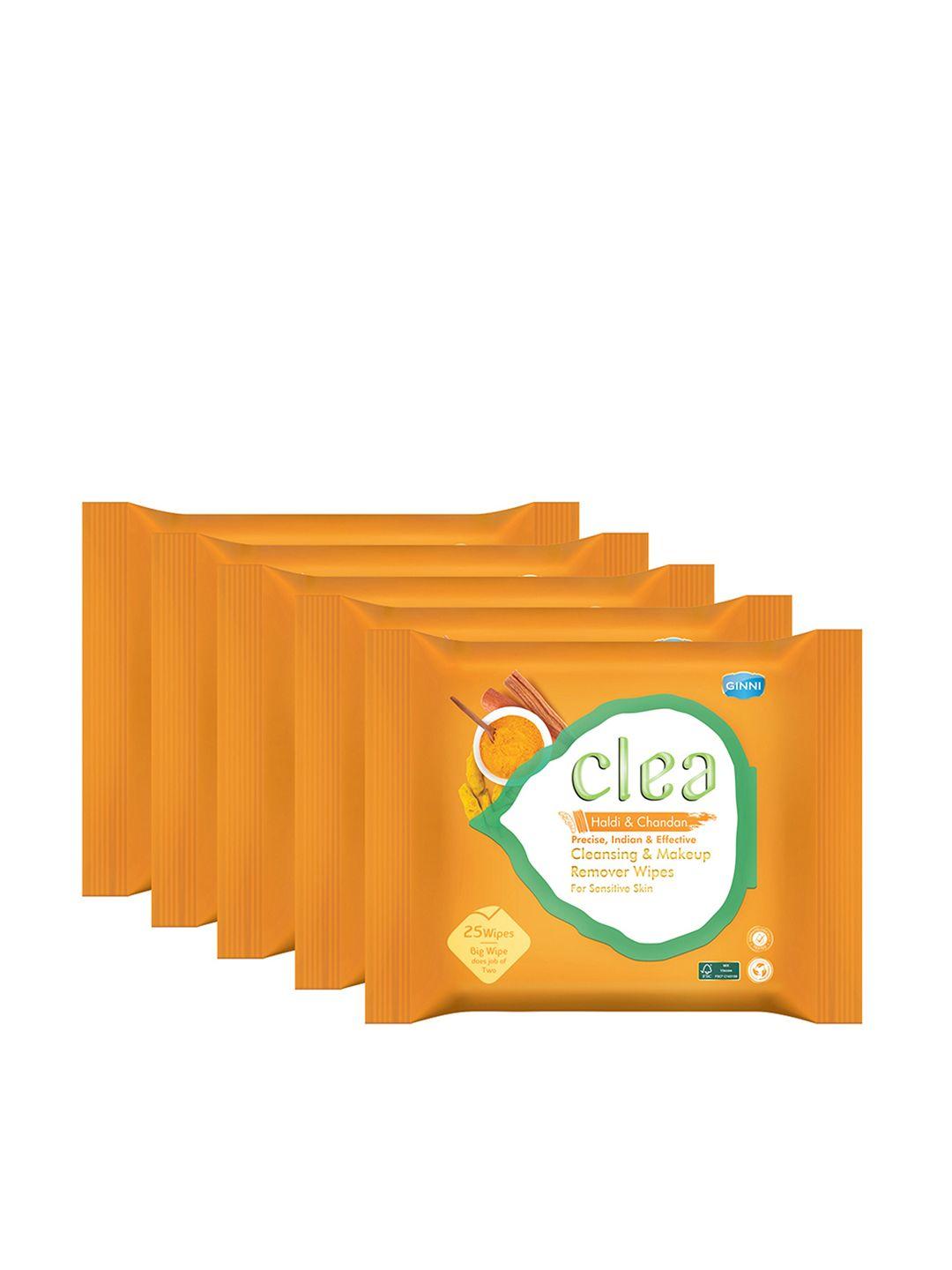 clea set of 5 haldi & chandan cleansing & makeup remover wet wipes - 25 wipes per pack)