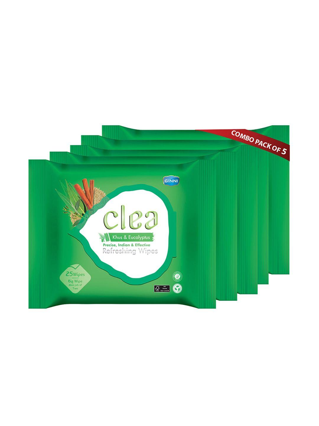 clea set of 5 khus & ecualyptus refreshing wet wipes - 25 pulls each