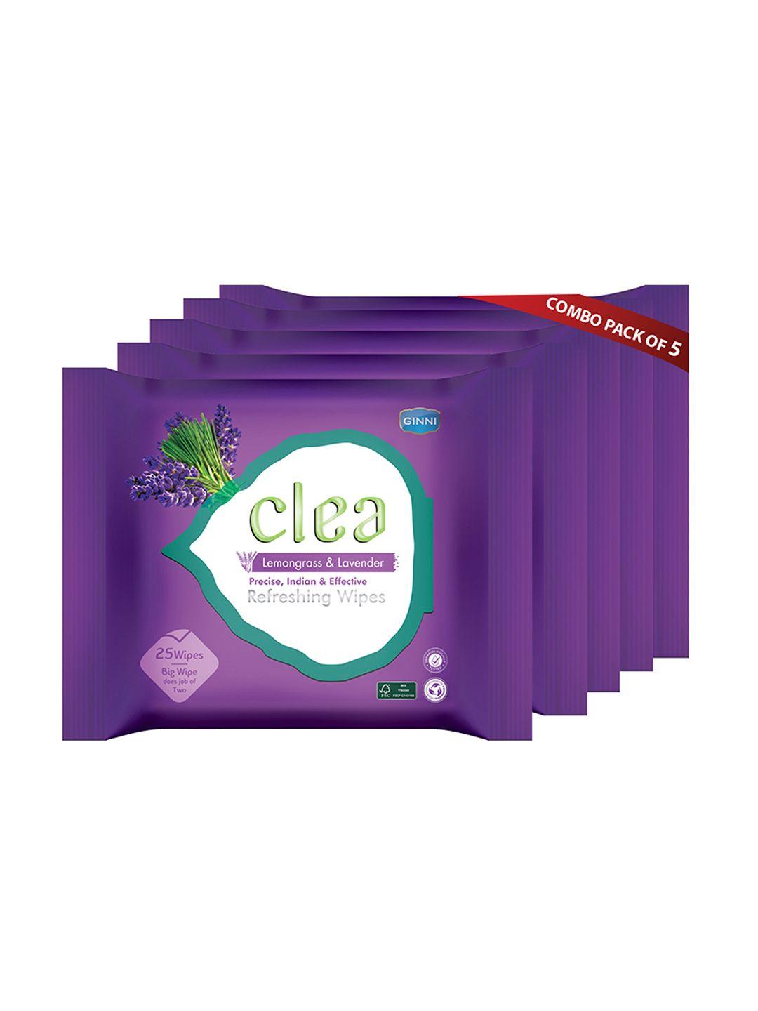 clea set of 5 lemongrass & lavender refreshing wet wipes - 25 pulls each