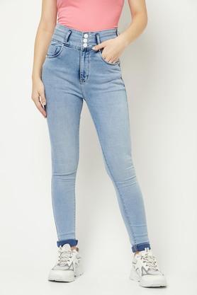 clean look cotton blend skinny fit womens jeans - blue