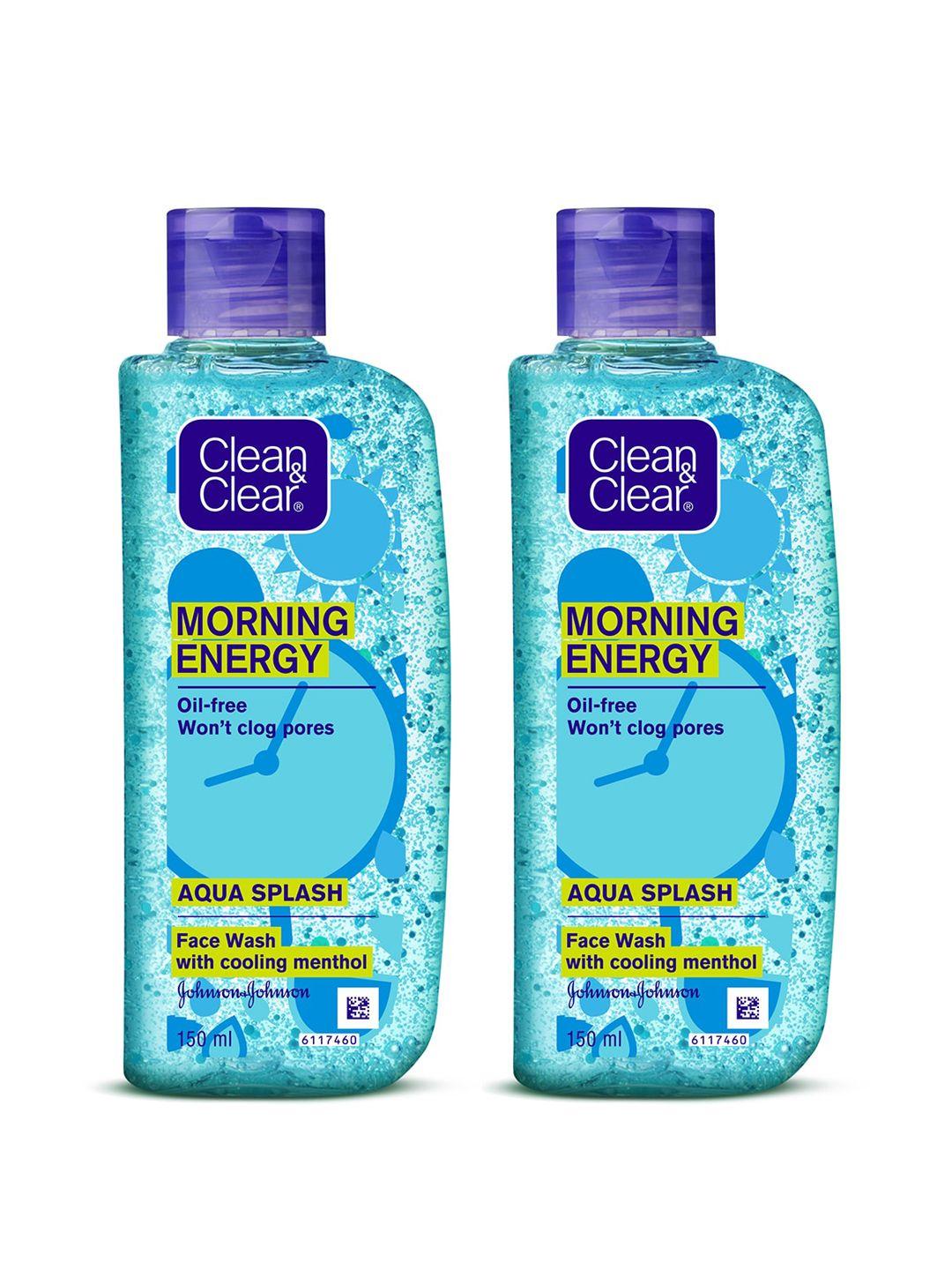 clean&clear set of 2 morning energy aqua splash face wash with cooling menthol-150 ml each