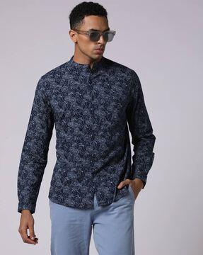 clean optic band-collar printed shirt