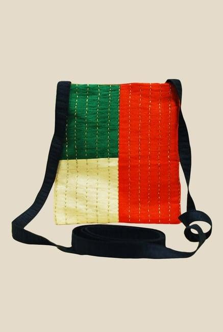 clean planet multicolour kantha work sling bag