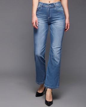 clean washed jeans with button closure