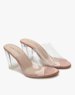 clear chunky-heeled slip-on sandals