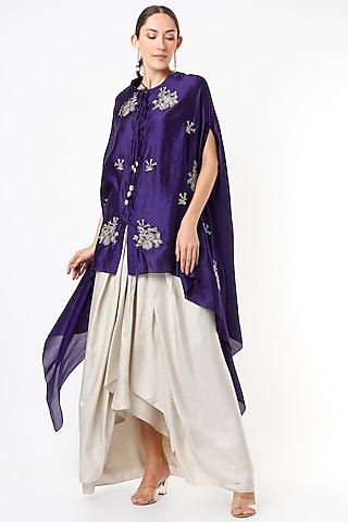 clear purple embroidered cape set