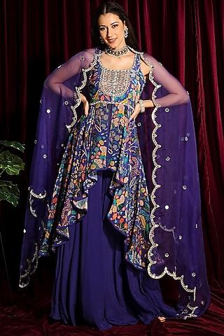 clear purple hand embroidered gharara set