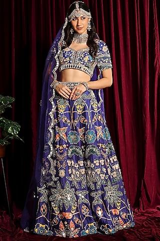 clear purple printed & embroidered lehenga set