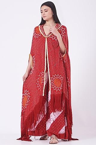 clear red gajji silk bandhani cape