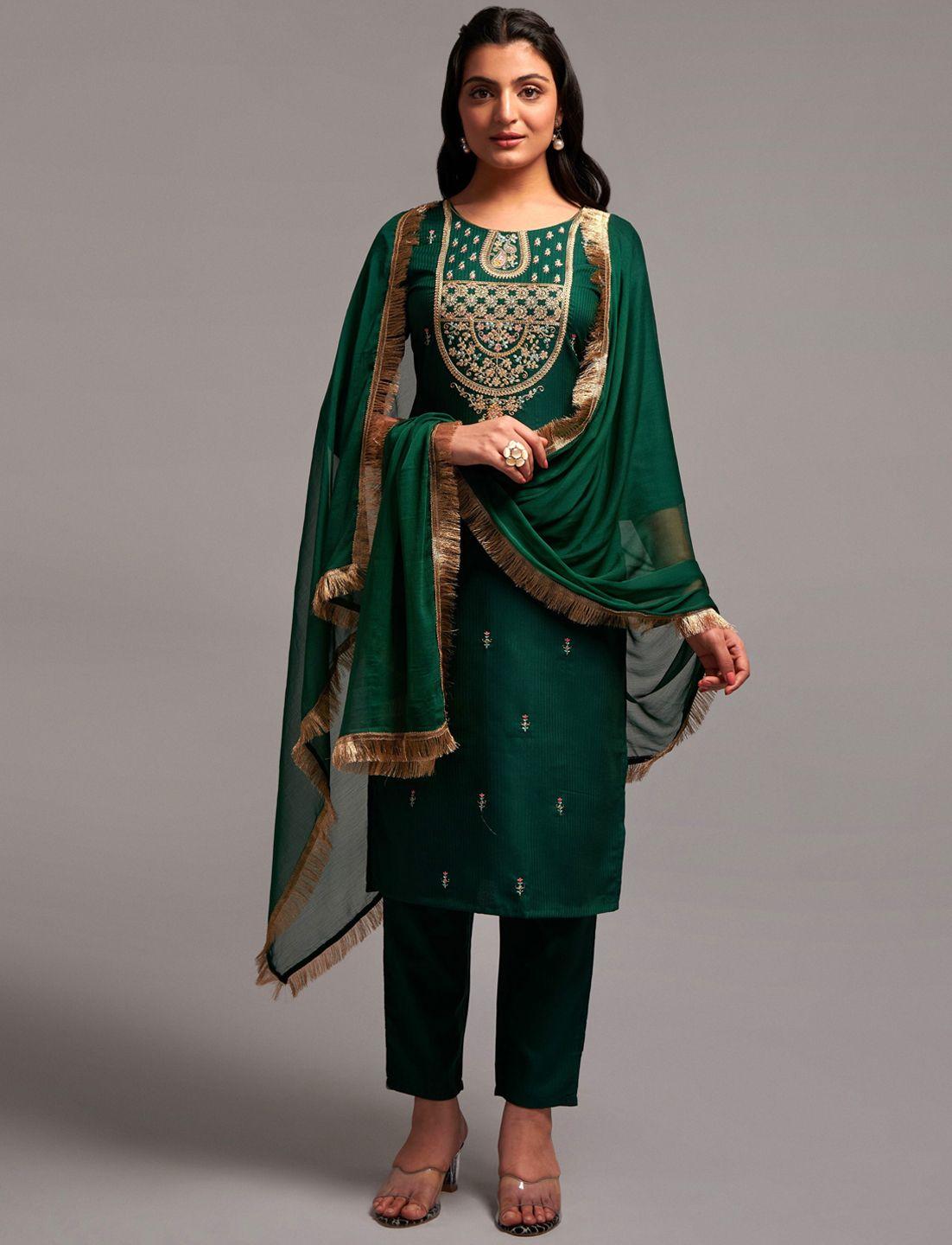 clemira women green printed regular kurta with palazzos & with dupatta