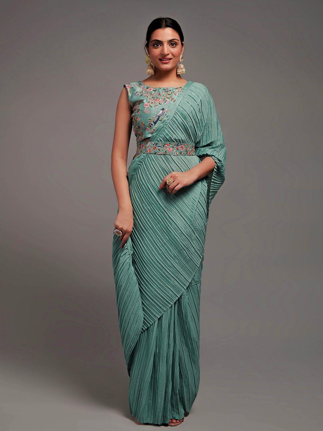 clemira  pleated embroidered ready to wear saree