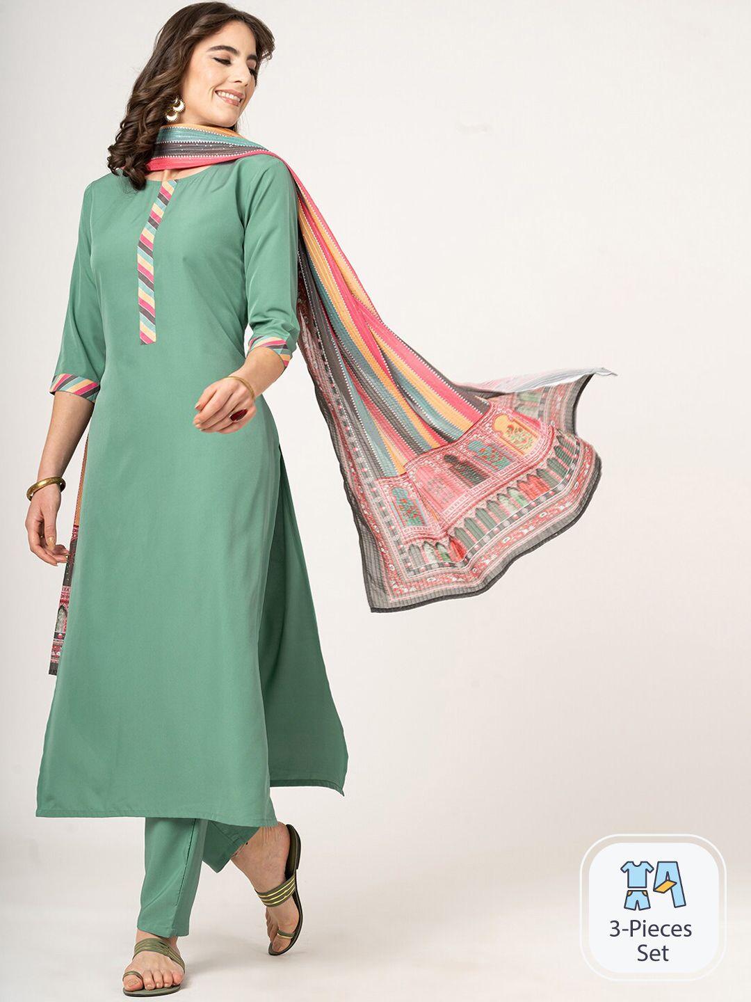 clemira abstract printed yoke design kurta with trousers & dupatta