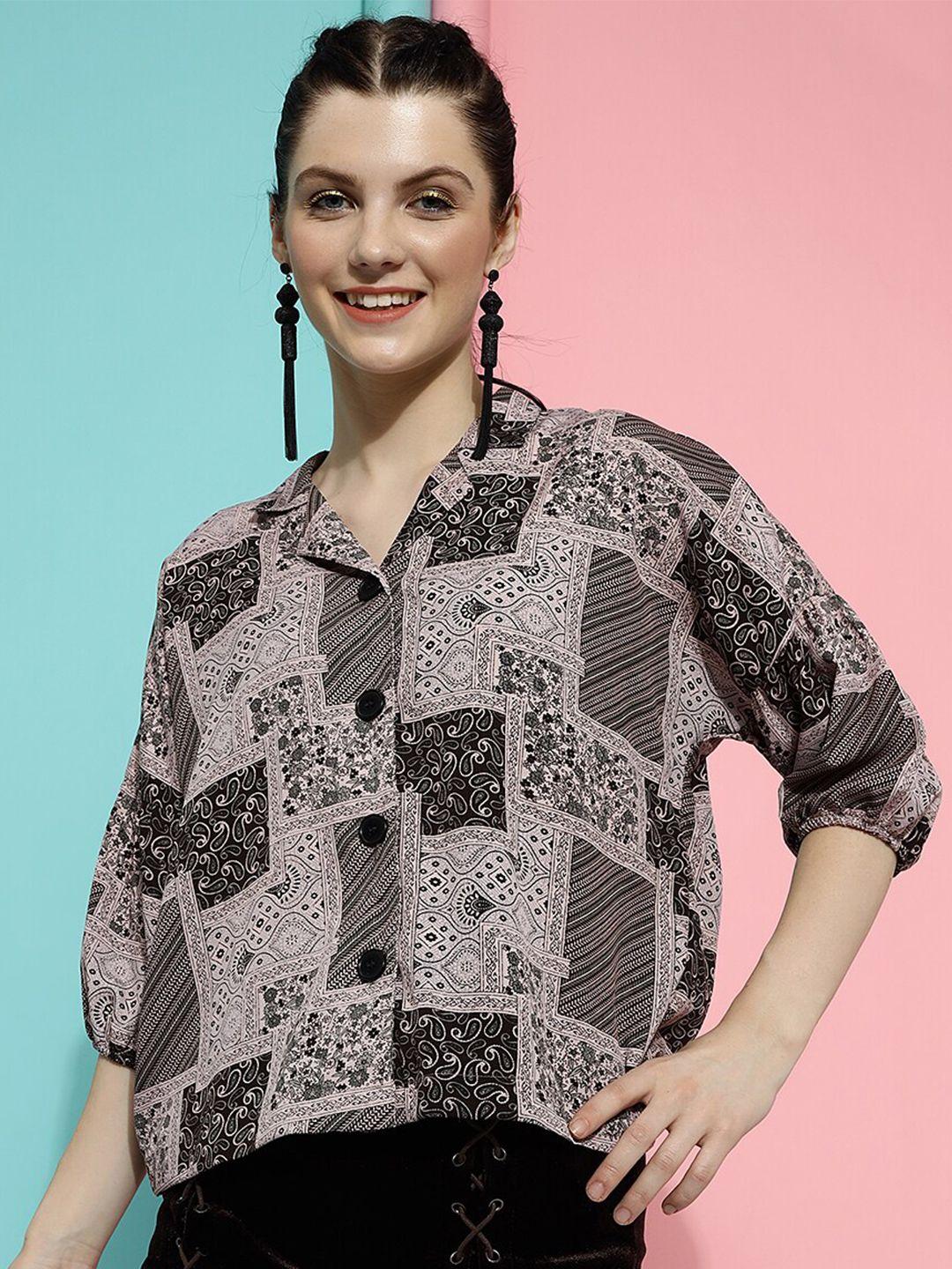 clemira black polka dot print roll-up sleeves crepe shirt style top