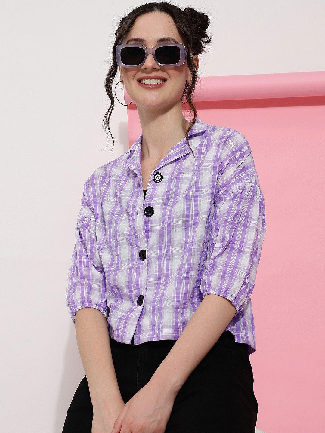 clemira checked cotton crepe shirt style top