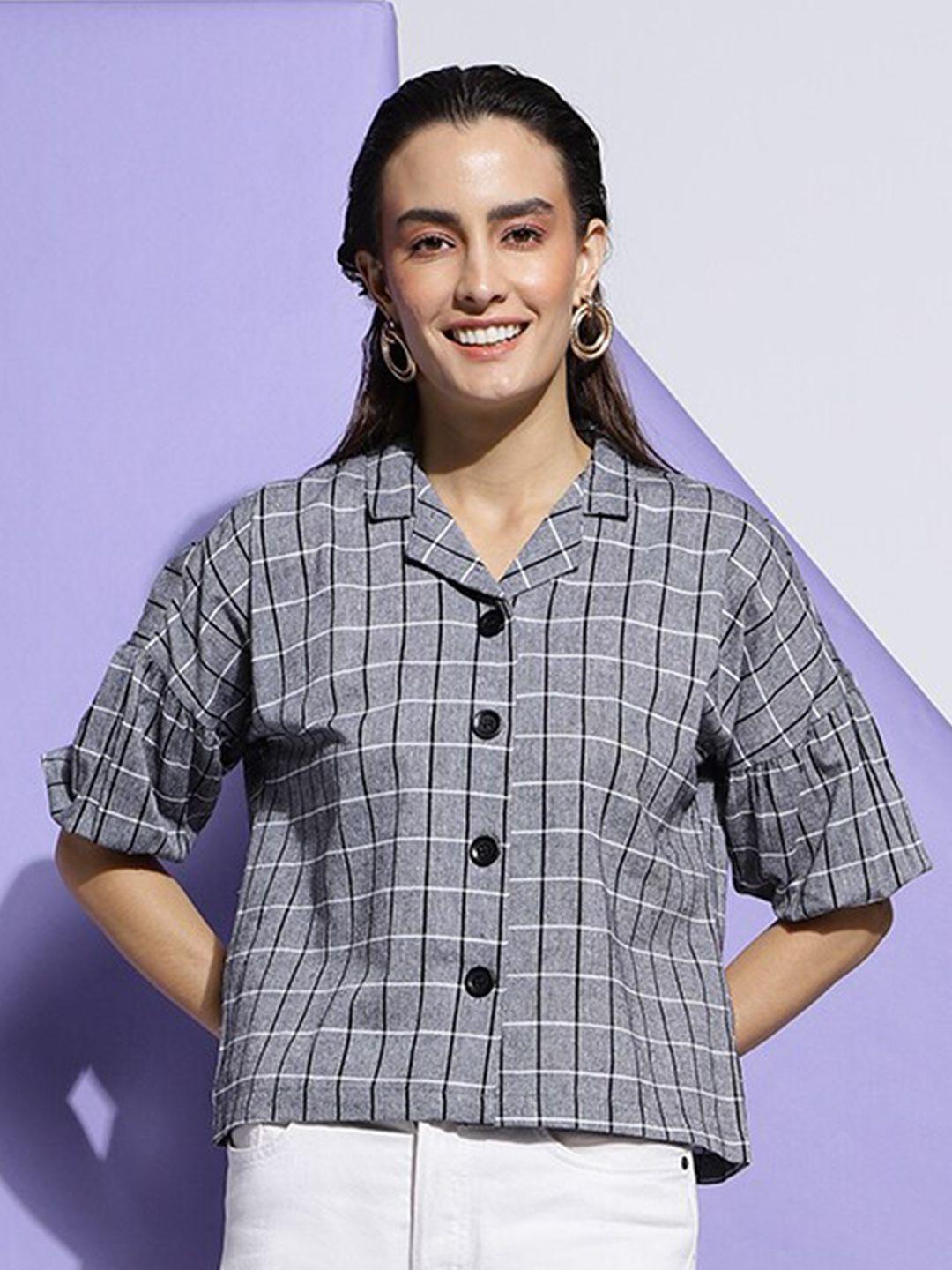 clemira checked cotton shirt style top