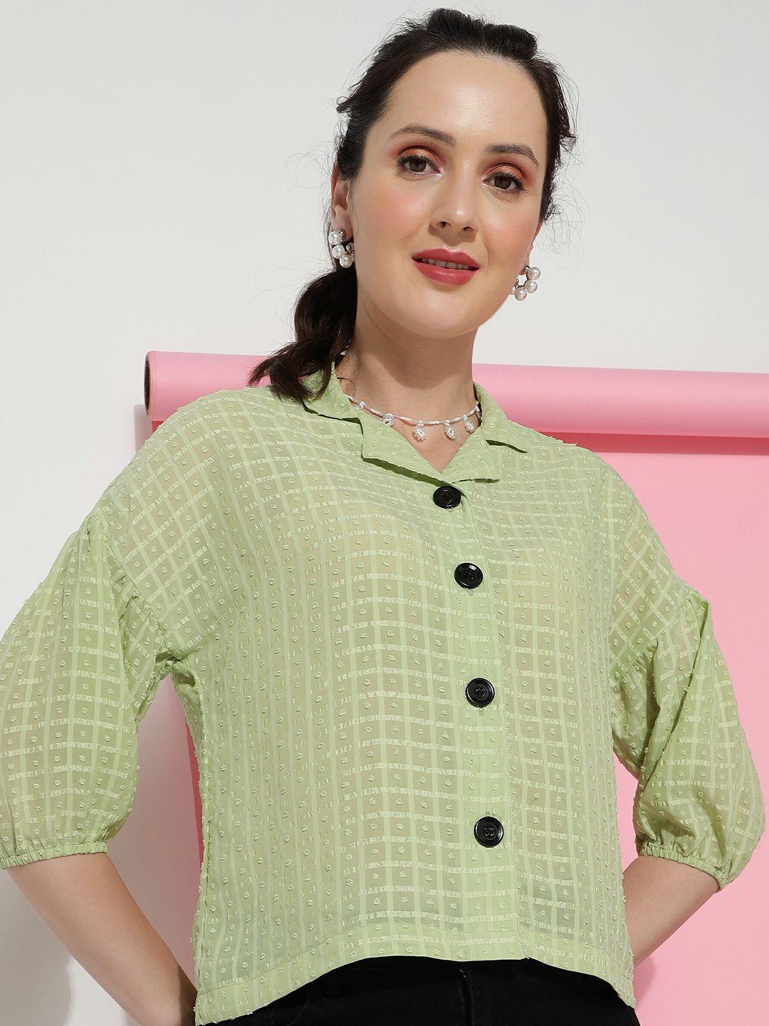 clemira checked puff sleeves shirt style top