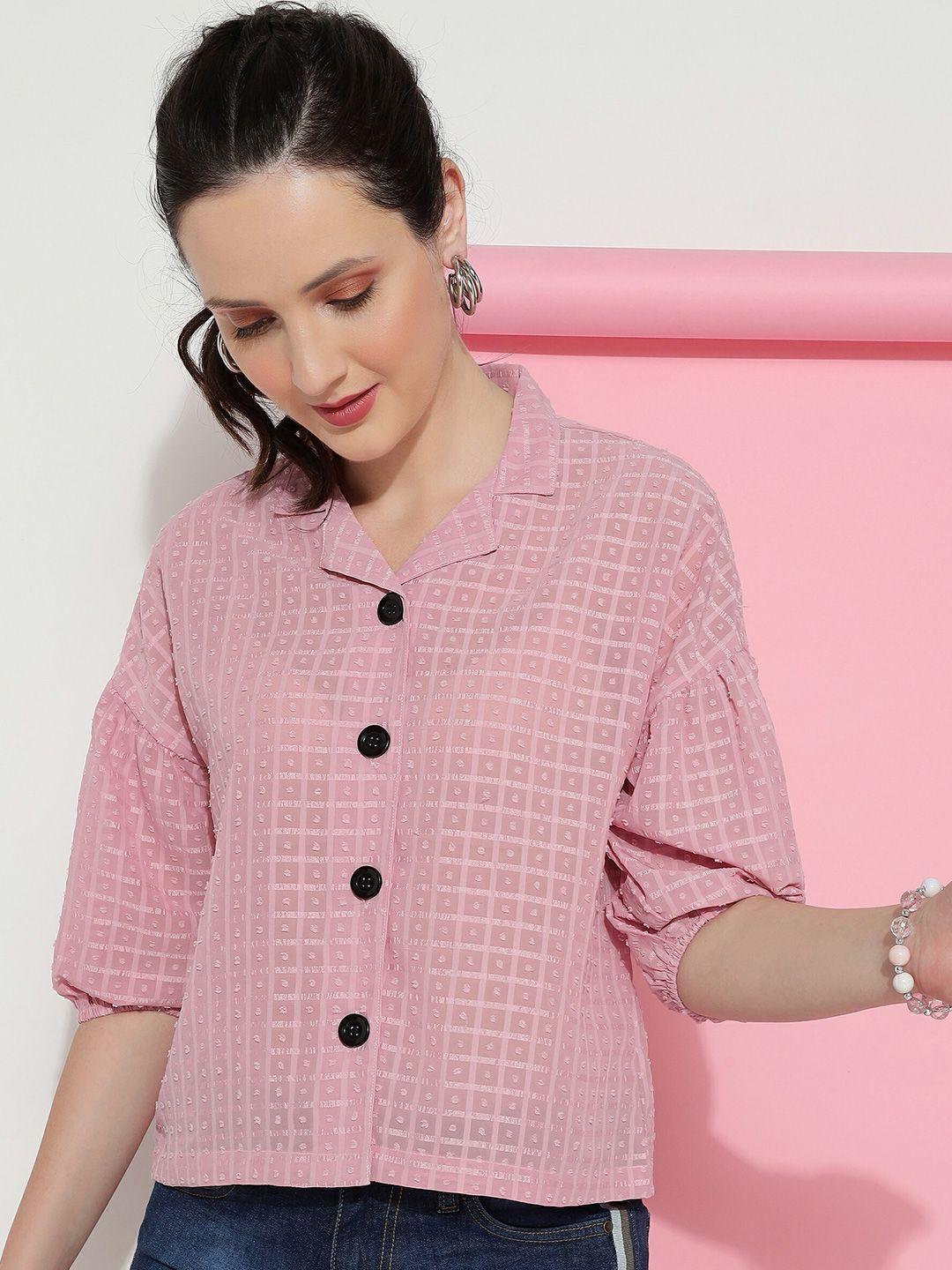 clemira checked puff sleeves shirt style top