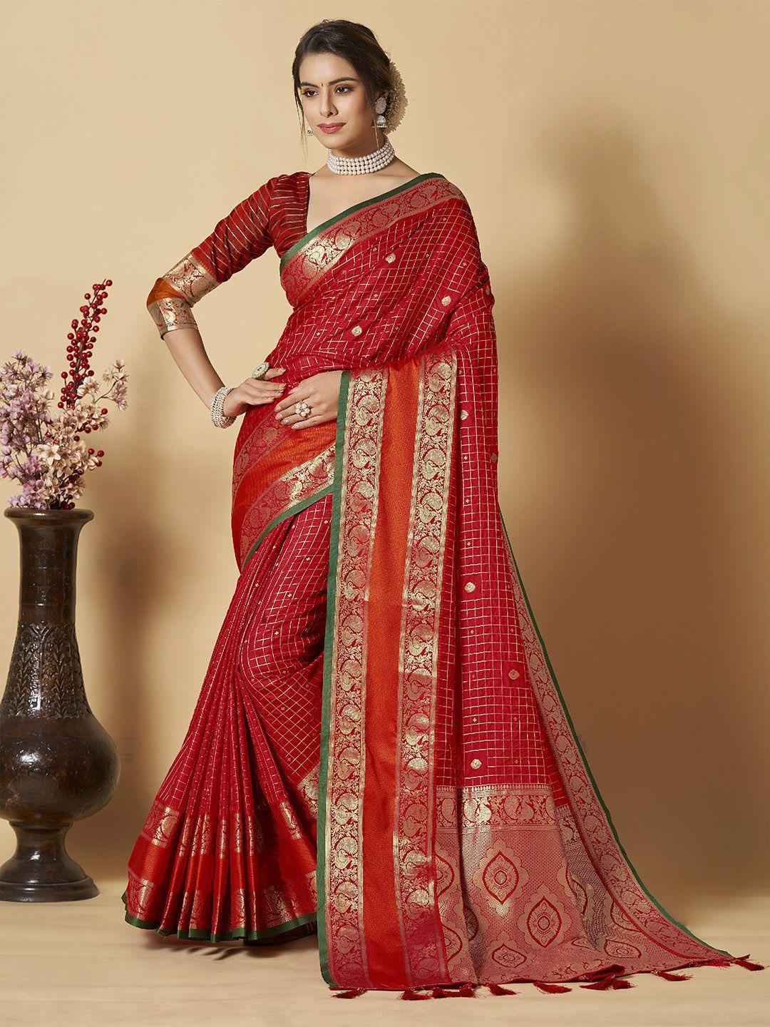 clemira checked woven design zari detailed saree