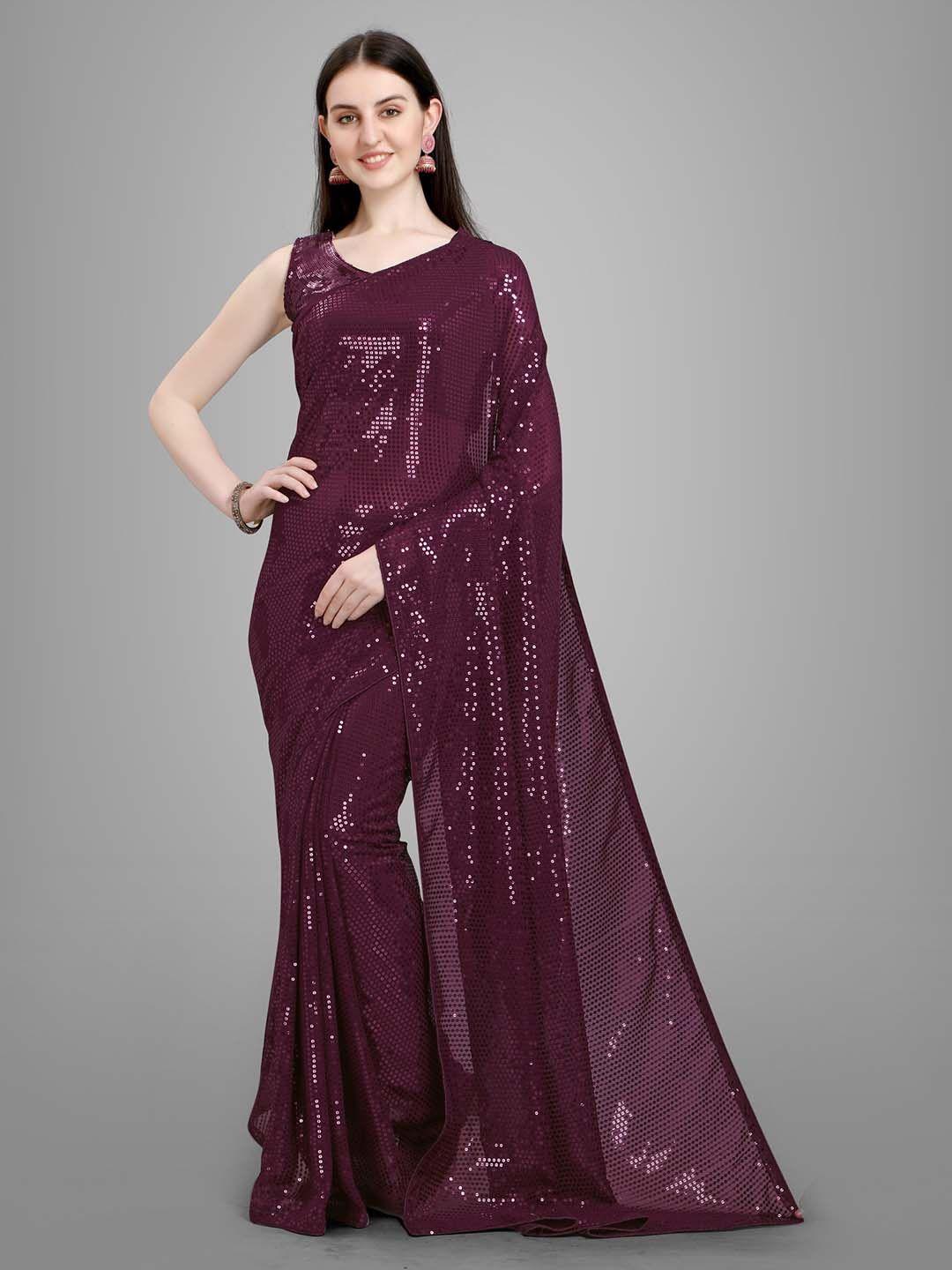 clemira embellished sequinned pure georgette saree