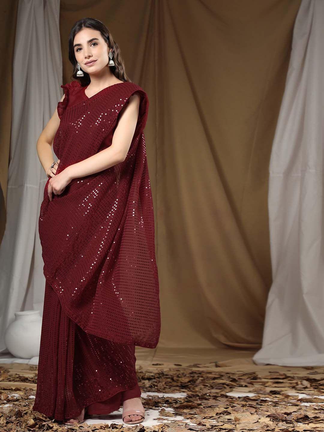 clemira embellished sequinned pure georgette saree