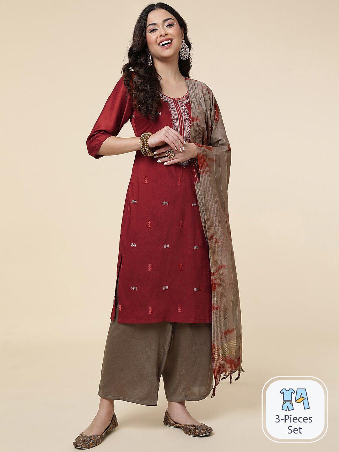 clemira embroidered silk chiffon kurta with salwar & with dupatta