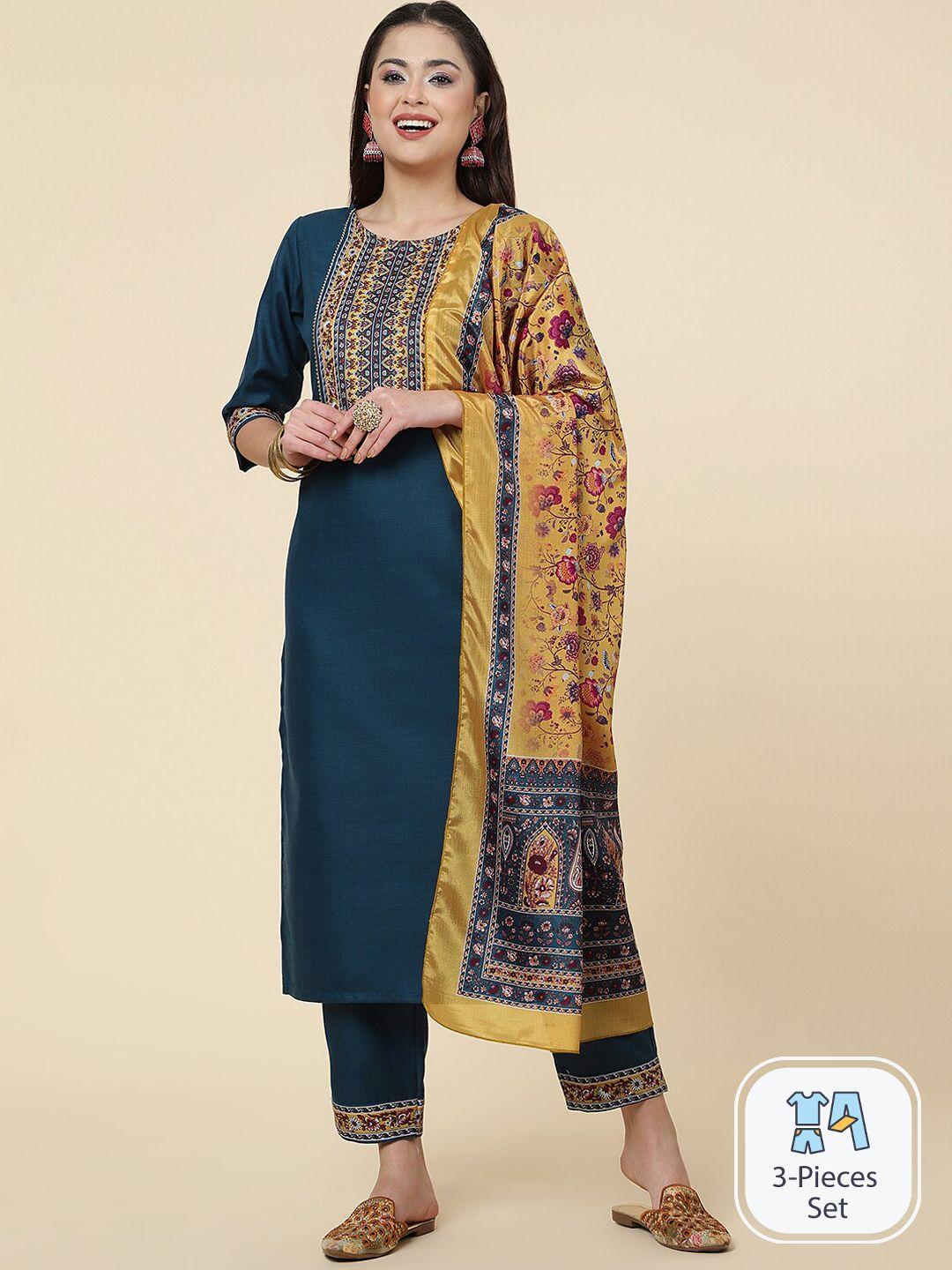 clemira ethnic motifs printed gotta patti kurta with trousers & with dupatta