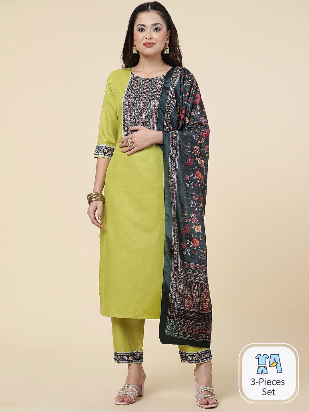 clemira ethnic motifs yoke design regular gotta patti kurta with trousers & with dupatta