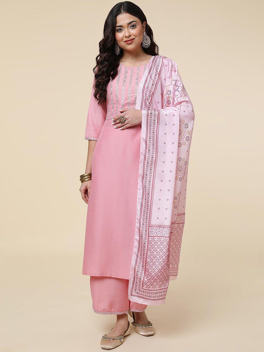 clemira floral embroidered kurta & palazzos with dupatta