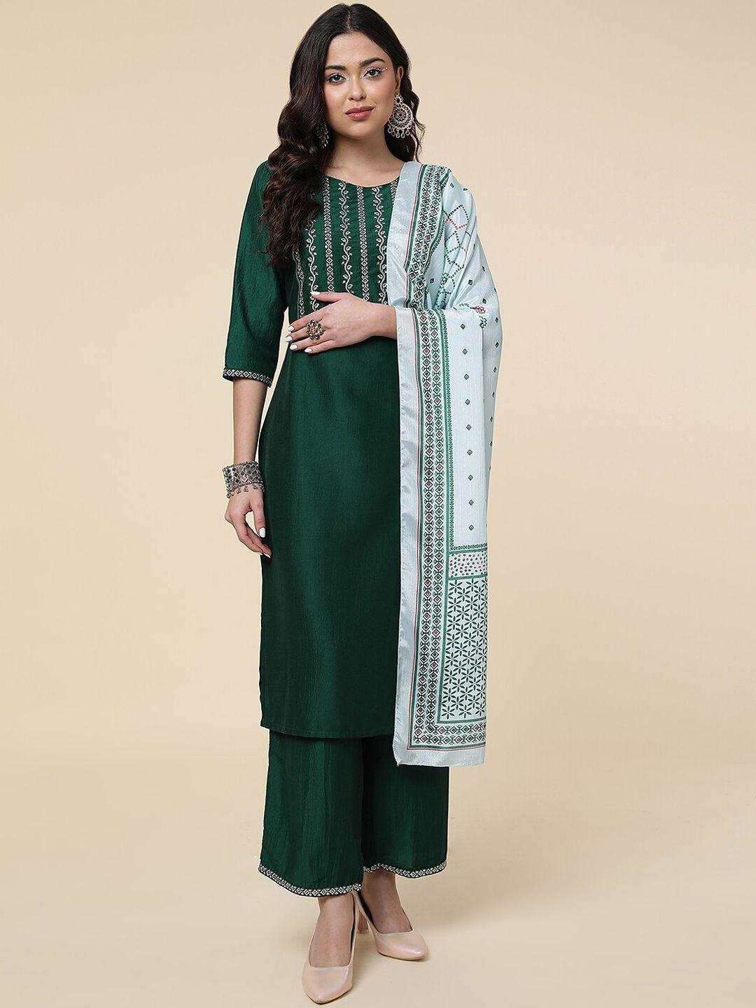 clemira floral embroidered kurta & palazzos with dupatta