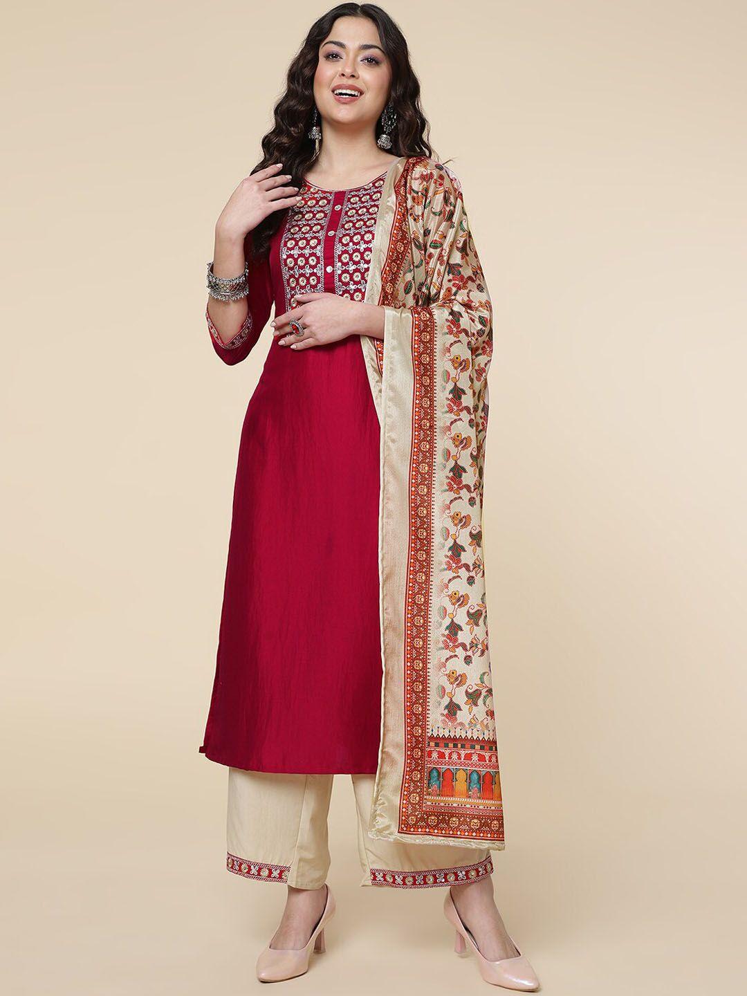 clemira floral embroidered sequinned kurta & palazzos with dupatta