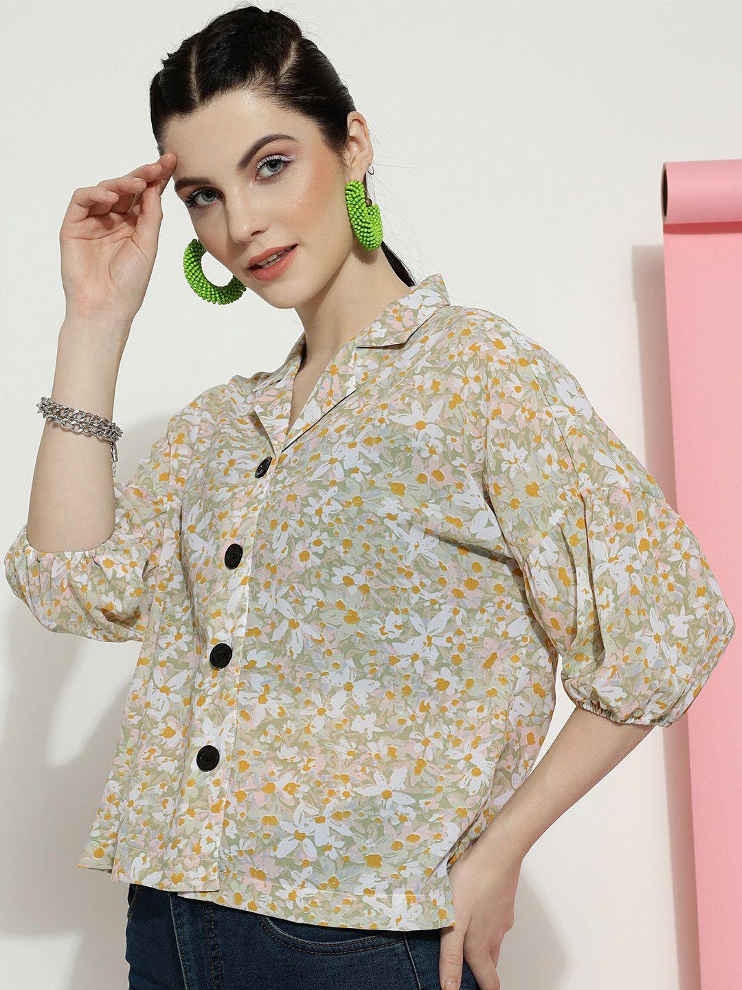 clemira floral printed extended sleeves shirt style top