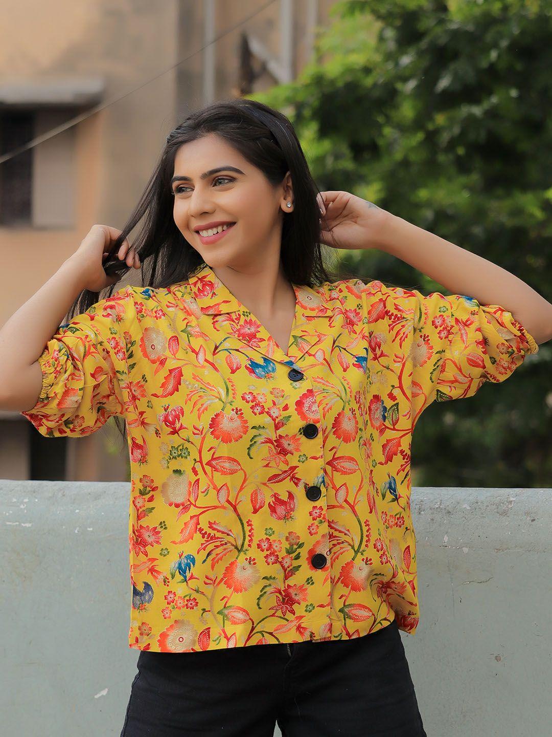 clemira floral printed puff sleeves shirt style top
