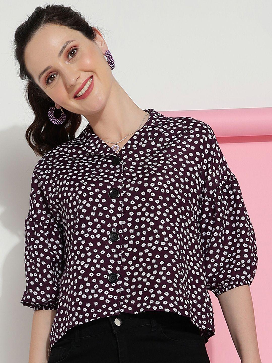 clemira floral printed puff sleeves shirt style top