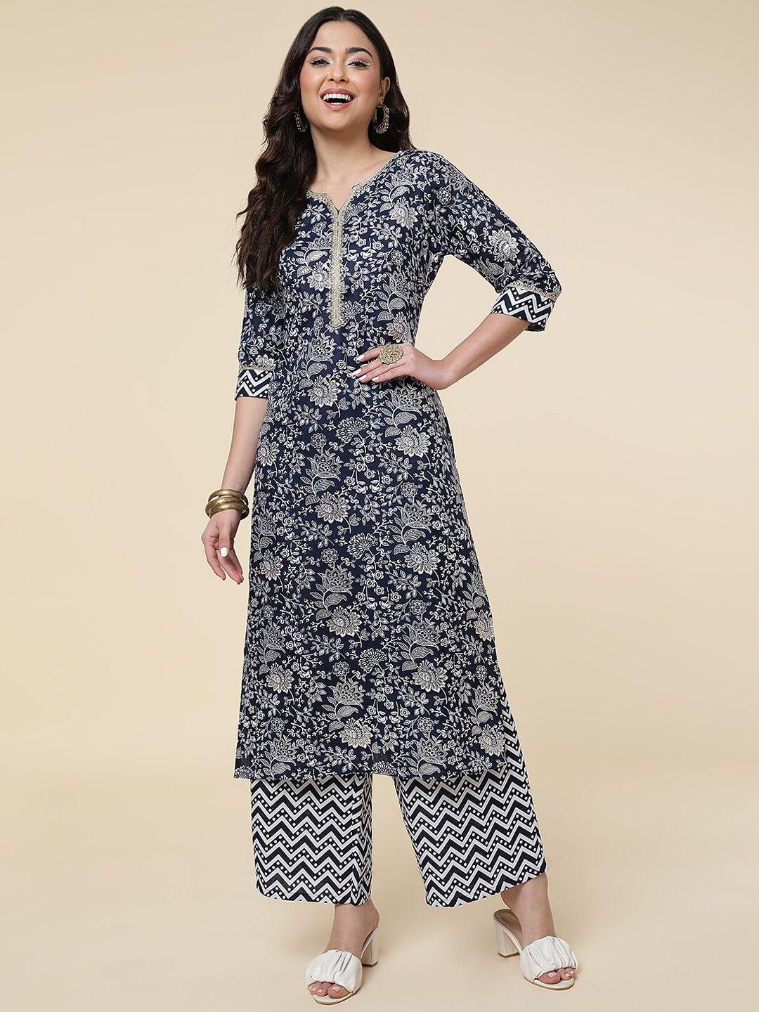 clemira floral printed straight kurta with palazzos