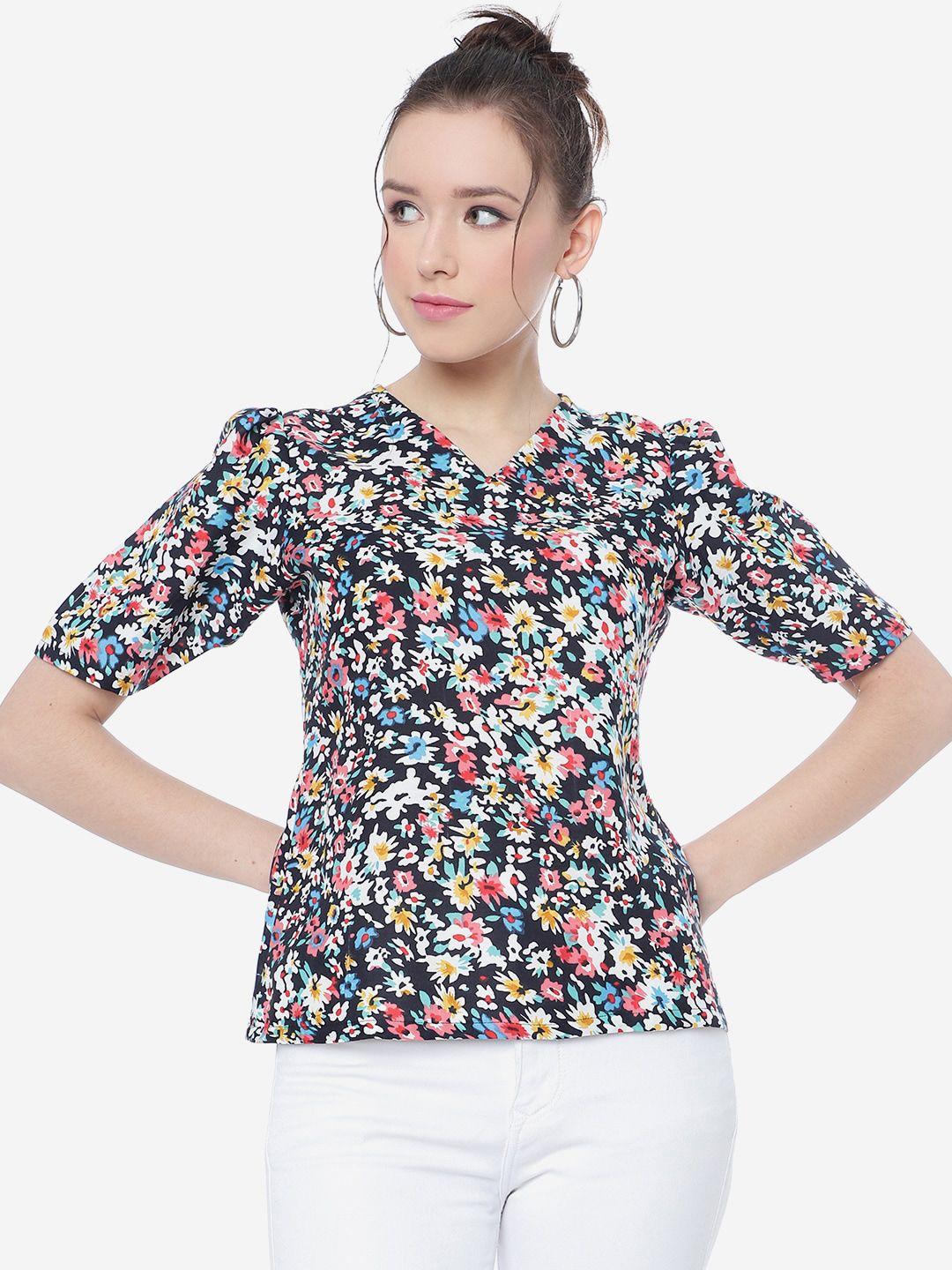 clemira floral printed v-neck puff sleeves top