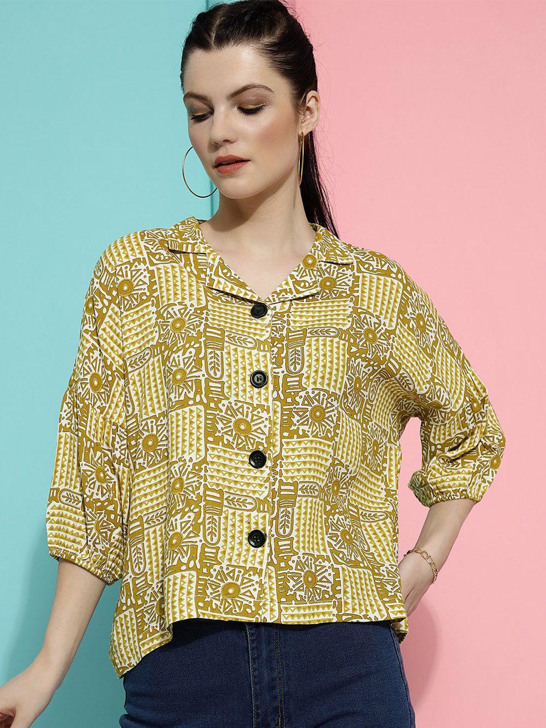 clemira geometric printed cuban collar shirt style top