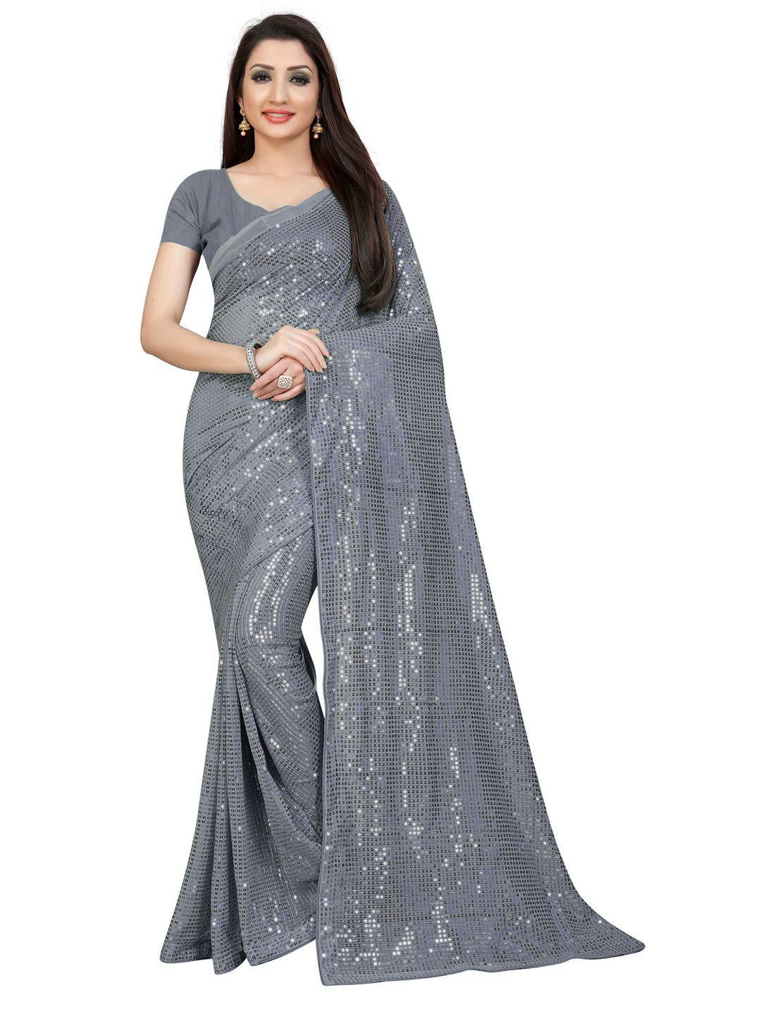 clemira grey embellished sequinned designer saree