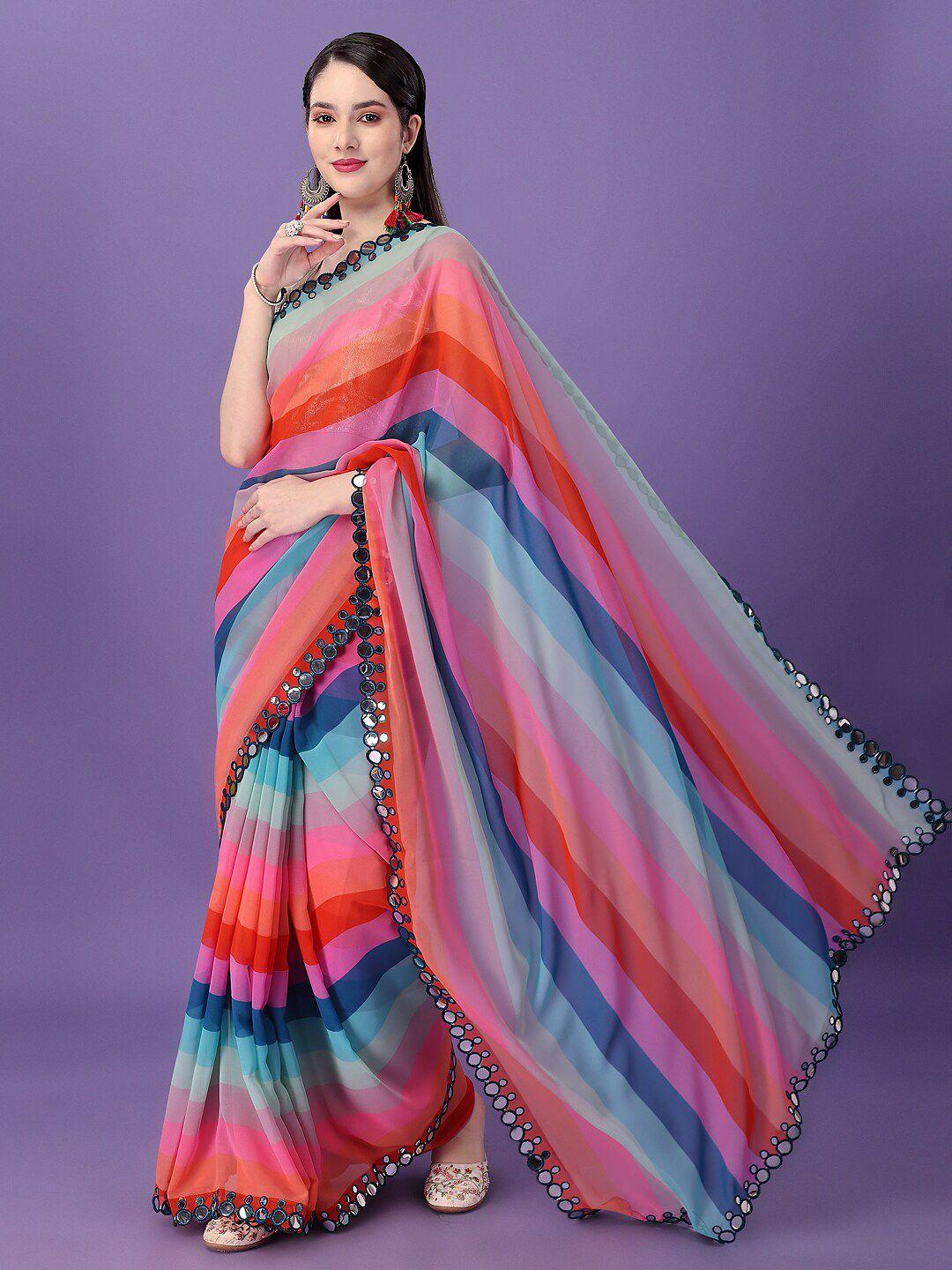 clemira leheriya printed mirror work satin saree