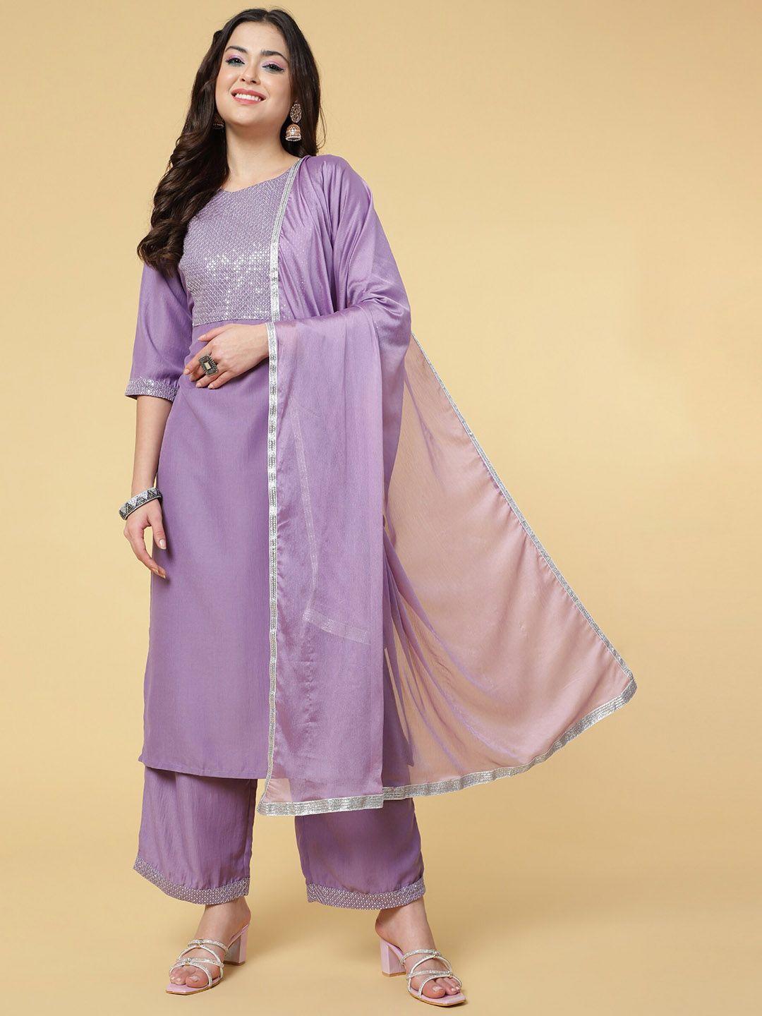 clemira round neck sequinned kurta with palazzos & dupatta