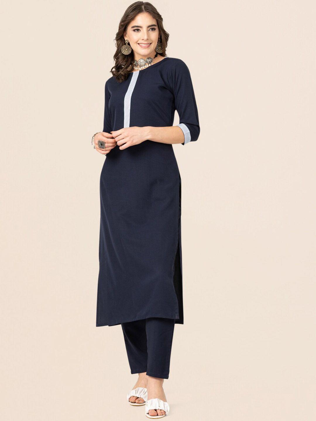 clemira round neck straight kurta & trousers with dupatta