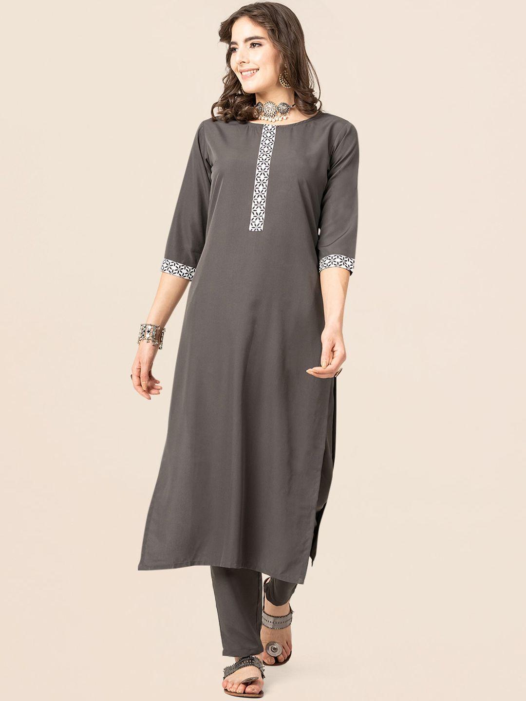 clemira round neck straight kurta & trousers with dupatta