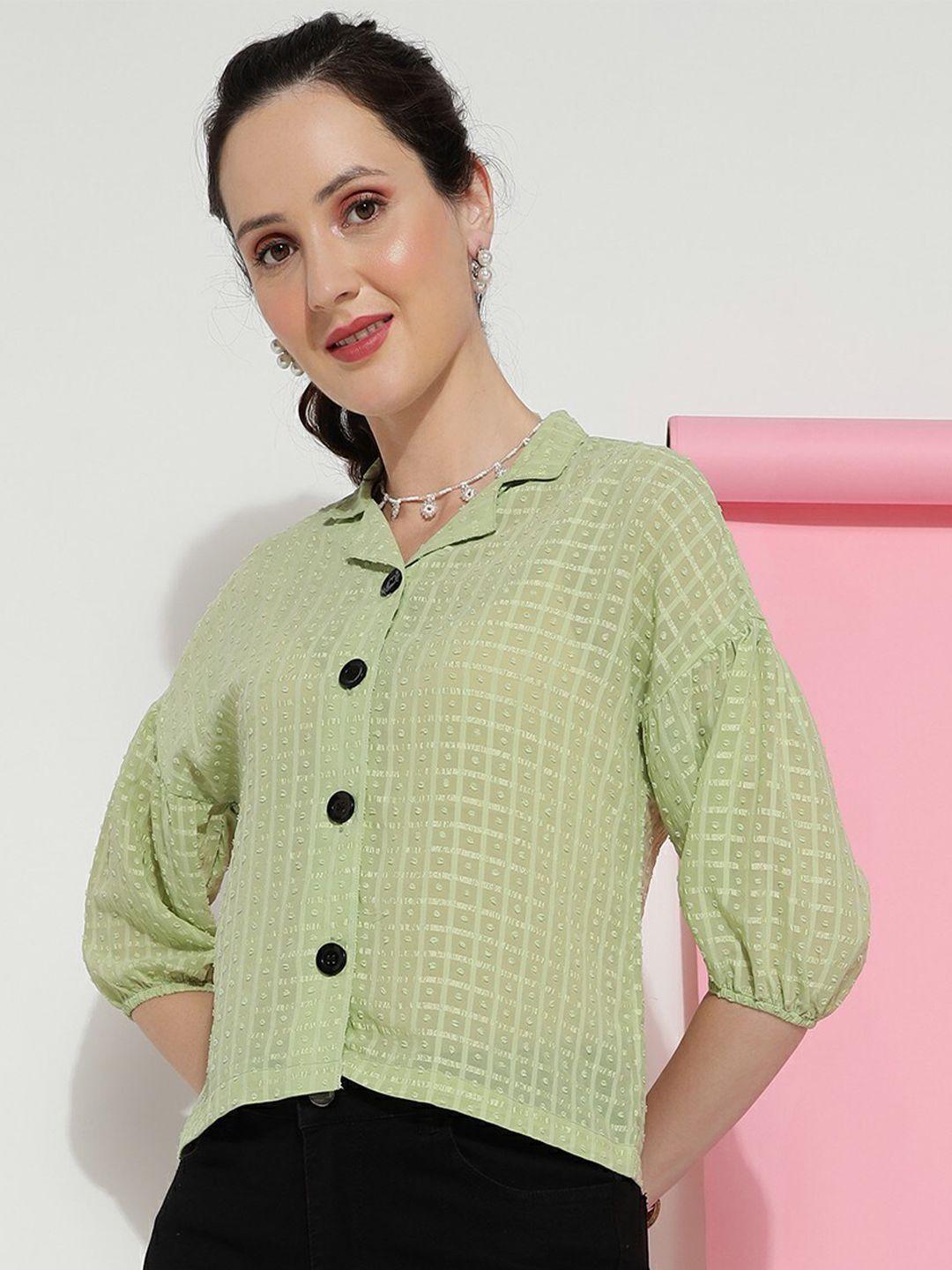 clemira self design shirt collar puff sleeves boxy top