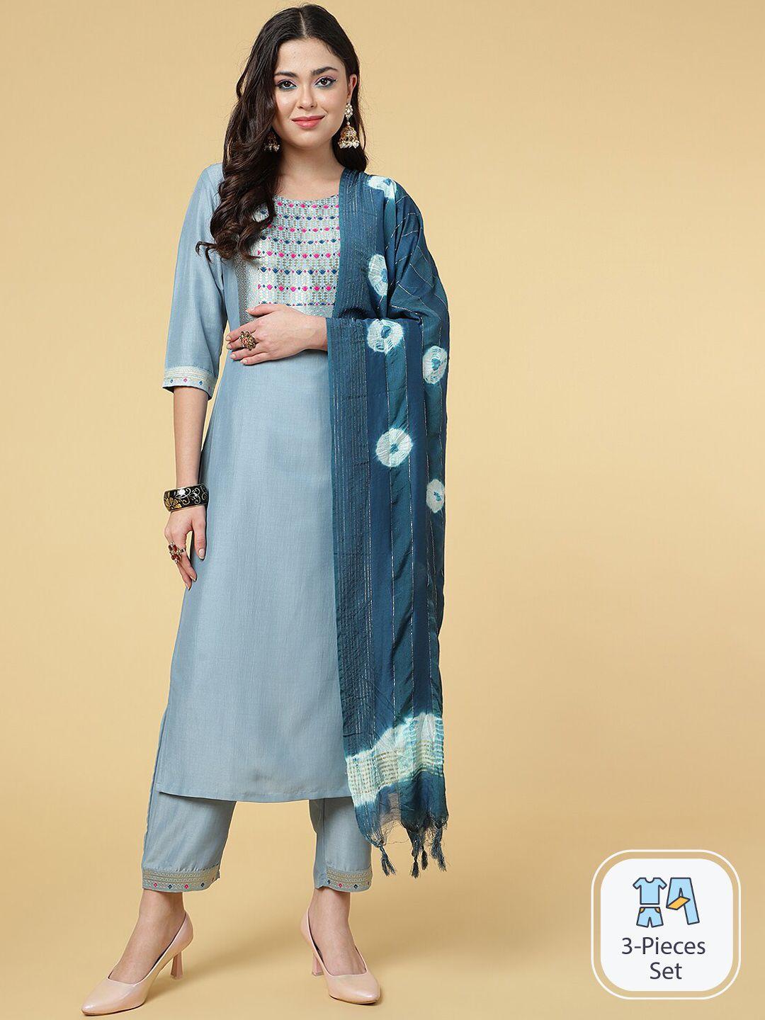 clemira silk chiffon straight kurta with salwar & dupatta