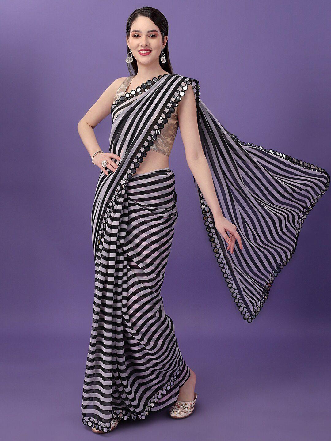 clemira striped mirror work satin leheriya saree