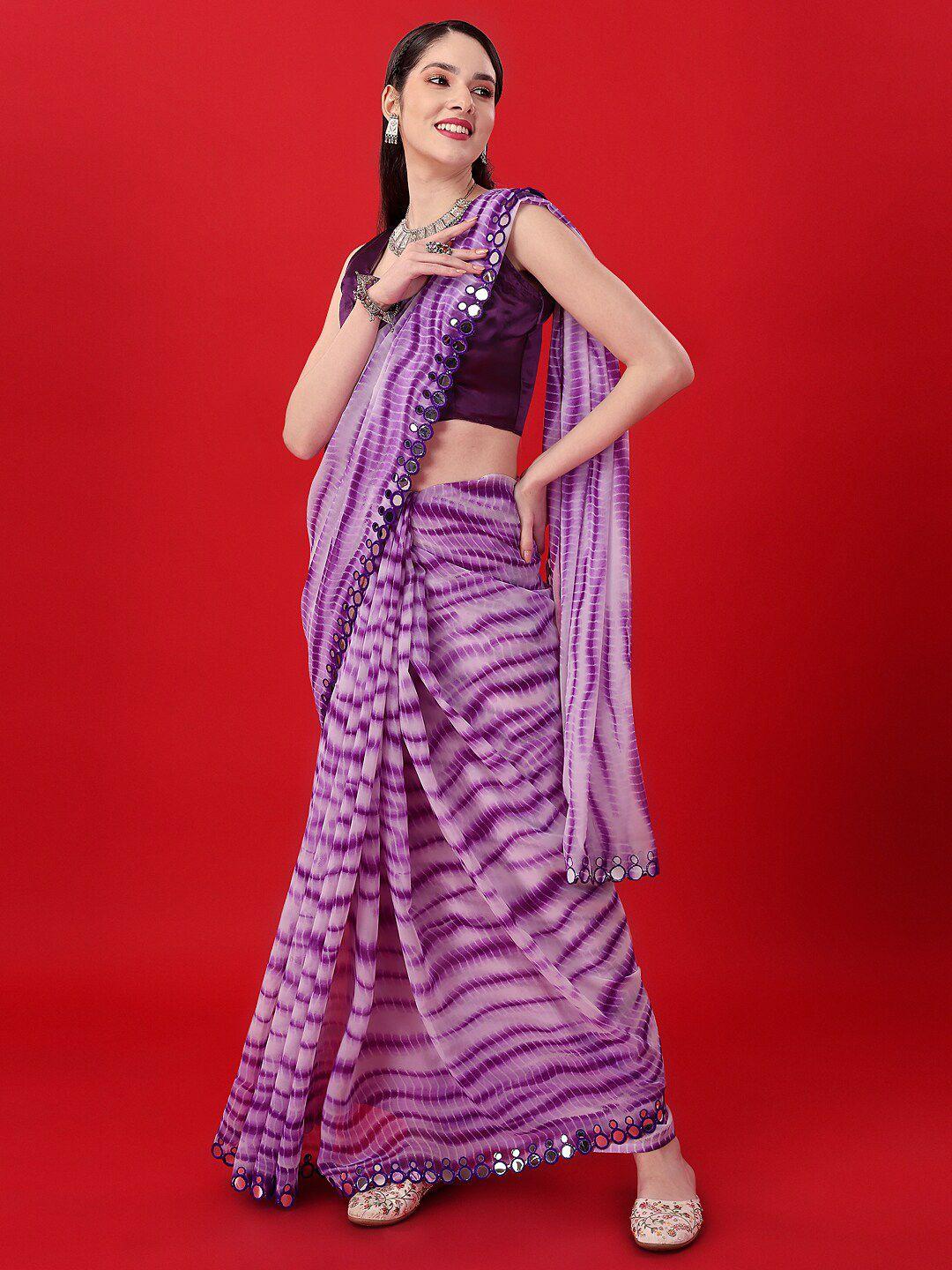 clemira tie and dye mirror work satin leheriya saree