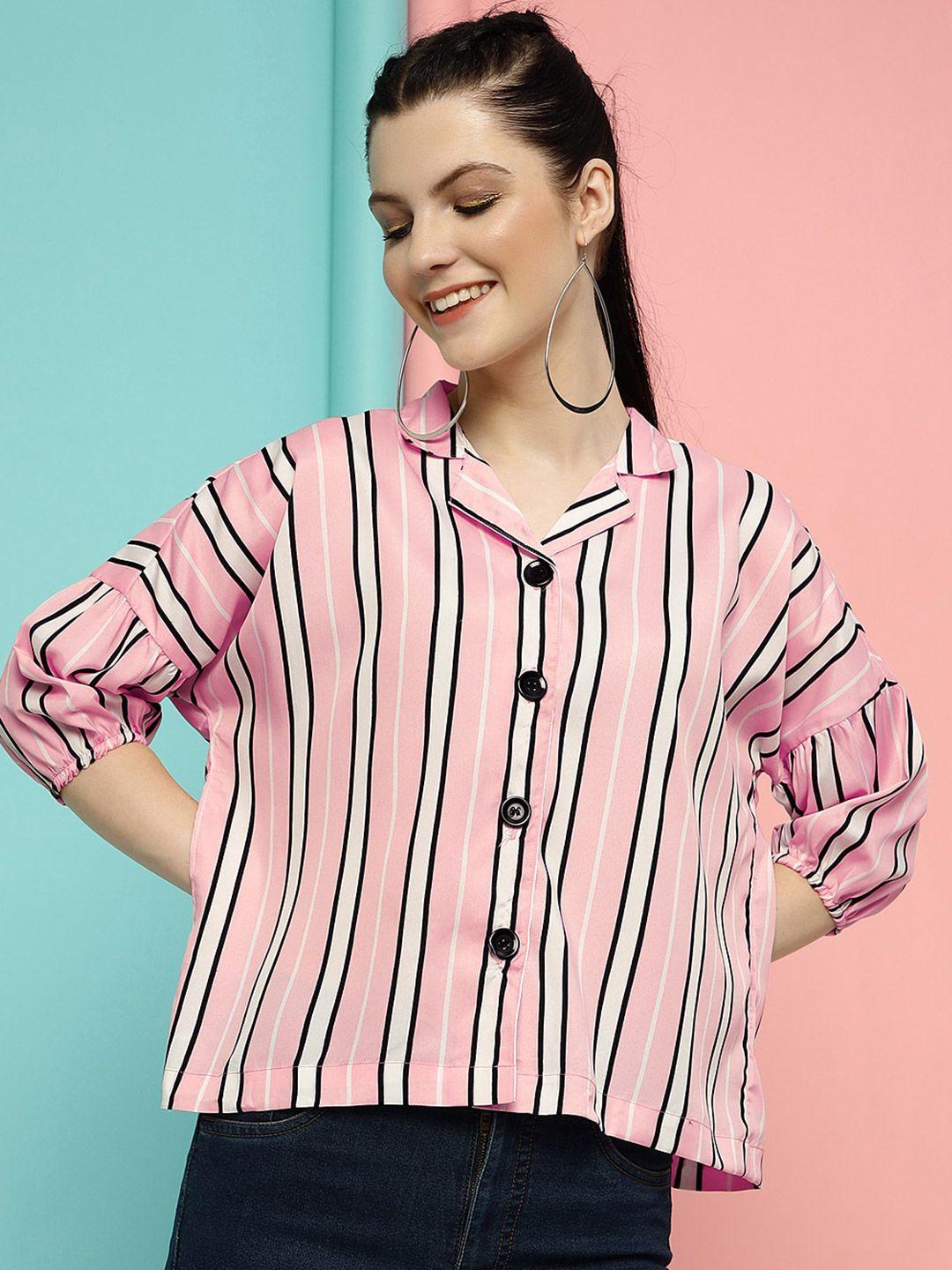 clemira vertical stripes printed cuben collar extended sleeves shirt style top