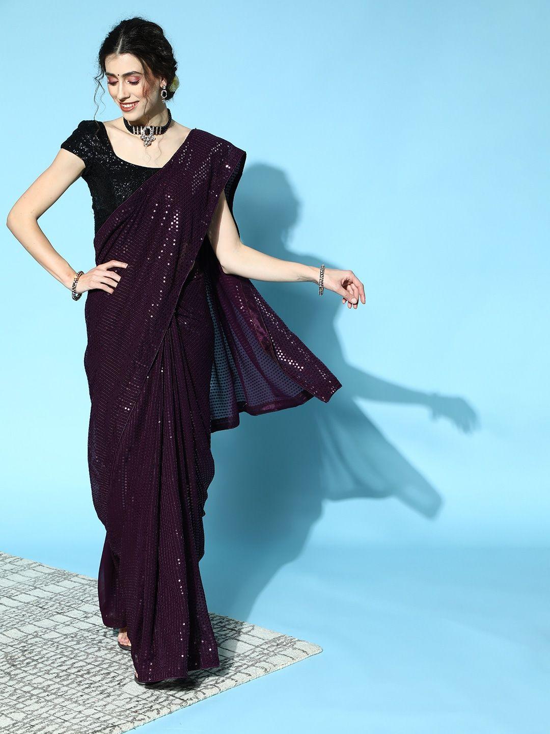 clemira violet embellished sequinned saree