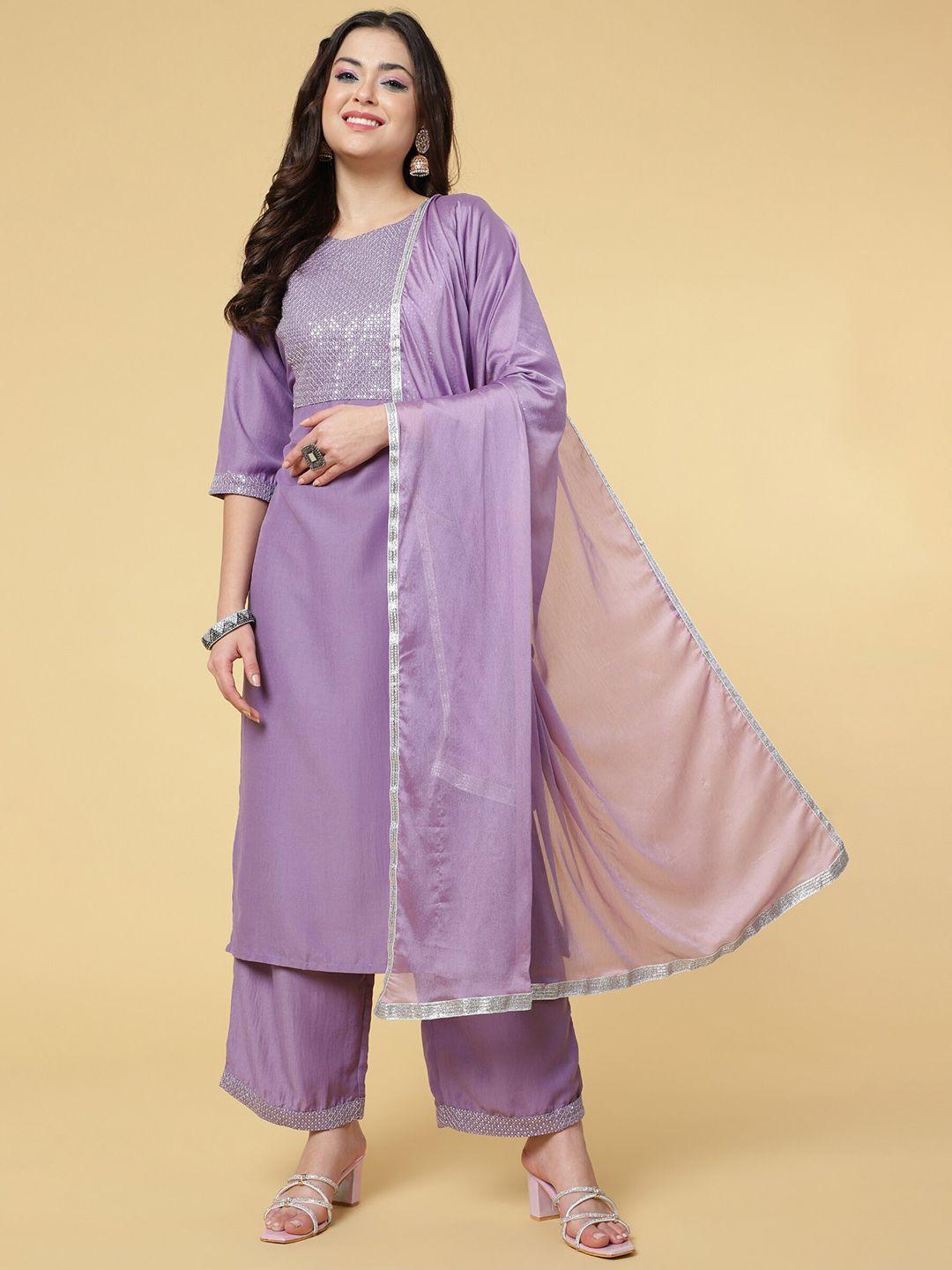 clemira yoke design sequinned kurta with palazzo & dupatta