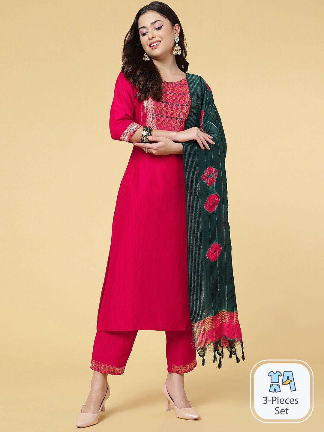 clemira yoke design silk chiffon kurta with trousers & with dupatta