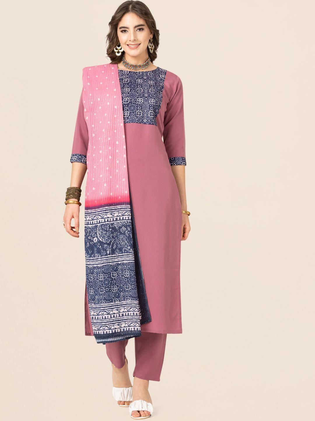 clemira yoke design three-quarter sleeves kurta set with dupatta